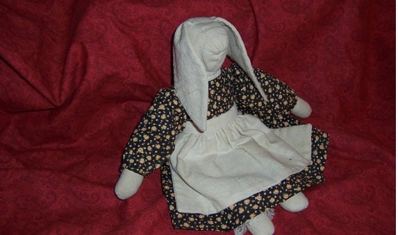Vintage 80's Handmade Cloth Rabbit with CalicoDress and Apron