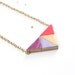 Geometric Wooden Triangle Necklace / gold, neon pink, purple & lilac puzzle pendant / colorblock wood jewelry / long gold chain / LAST ONE