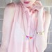 Geometric Wooden Triangle Necklace / gold, neon pink, purple & lilac puzzle pendant / colorblock wood jewelry / long gold chain / LAST ONE