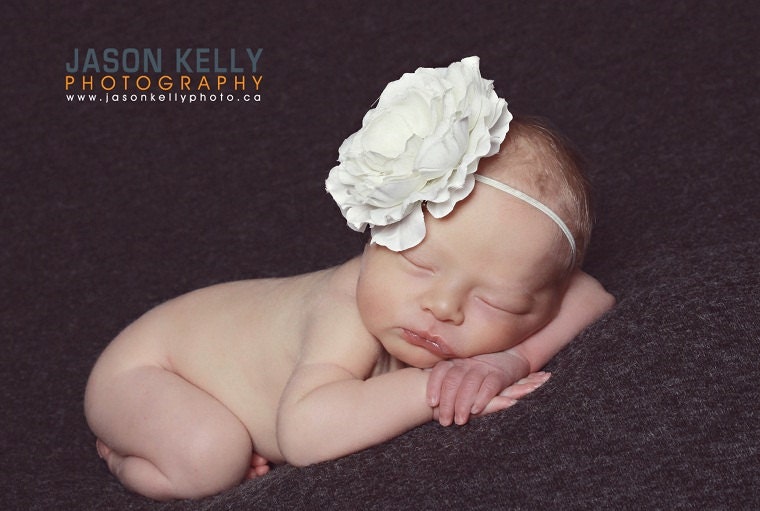 baby flower headband..big bow..ivory headband..newborn headband..girl headband, toddler headband..photography prop,birthday prop