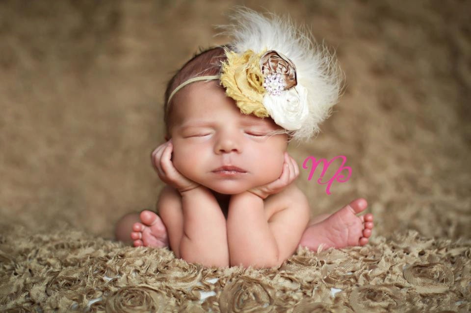Vintage-baby headband...baby girl headband..newborn..headband.. photography props...Vintage Feather caramel and ivory headband