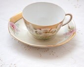 Vintage Tea Cup  and Mismatched Saucer - Weimar Germany Hand Painted Cup and Bavaria Schumann Saucer
