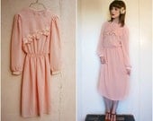 Vintage Pale Pink Chiffon Dress with Floral Applique