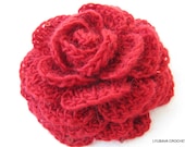 Crochet Rose Flower Brooch, Beautiful Crochet Red Rose 3D Flower, Christmas, Valentine's Day Gift, Winter Accessories, Crochet Lyubava