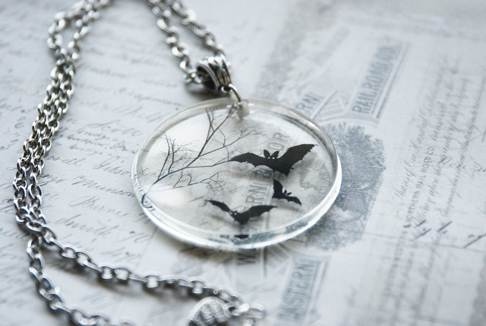 Midnight Bats - handmade transparent resin pendant