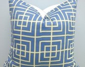 Dwell Studio Blue, White, and Green Square Lattice Decorative Pillow Cover 20 x 20
