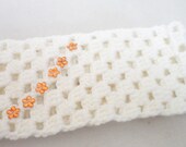 Hair Accessories, Cream Headband, Earwarmer Orange Flower Bead, women accessories. Handmade headband, gifts.