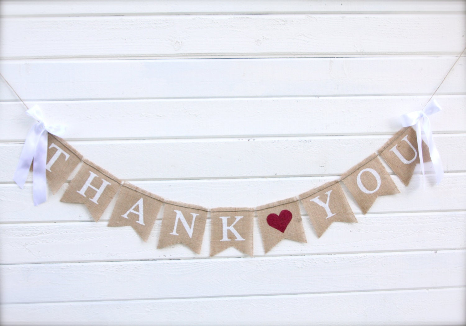 Thank You Burlap Banner, Thank you with heart banner,  Wedding sign, Photography prop - garland