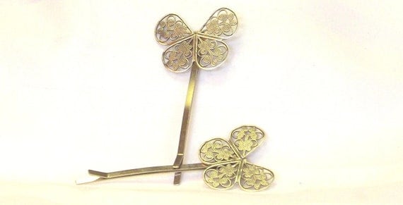 Silver Filigree Butterfly Bobby Pin Set