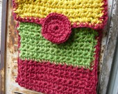 handmade crocheted jute twine bag,colourful,green,red,yellow,orange,Geme pattern