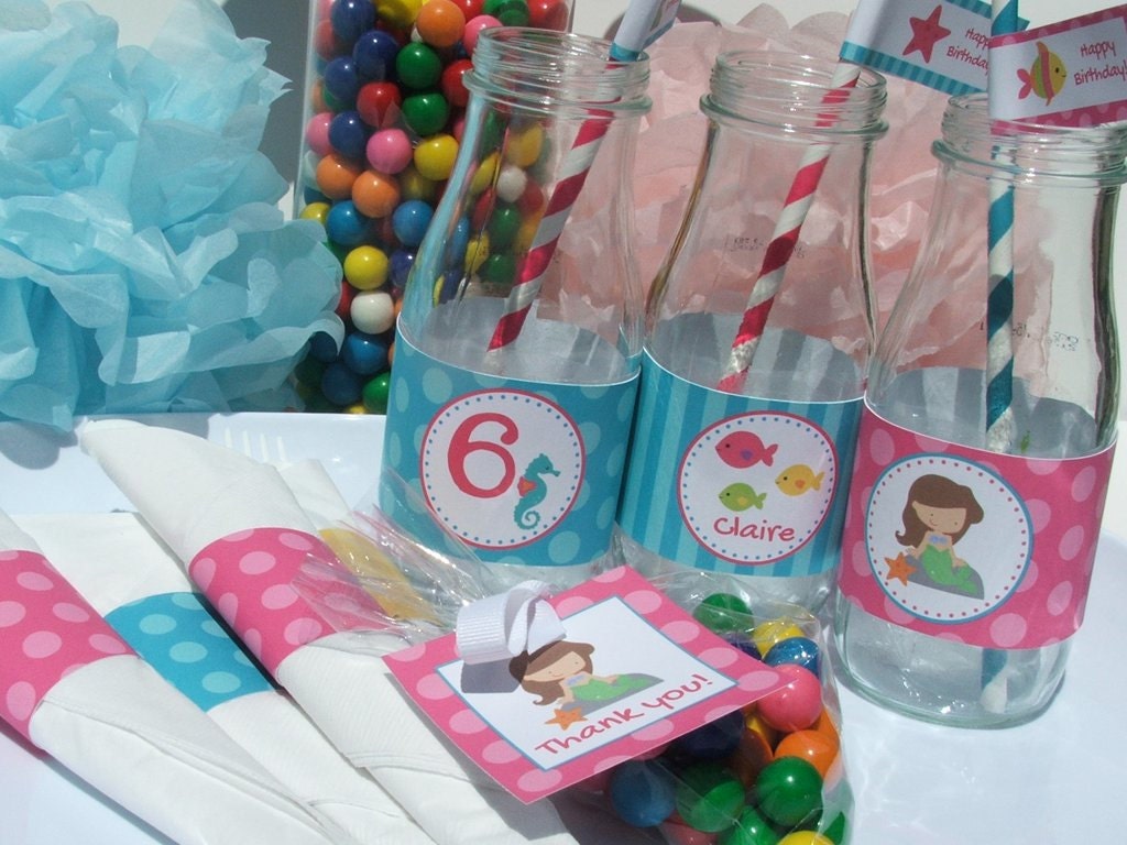 Mermaid Birthday Decorations Package Printable Under the Sea choice of hair color