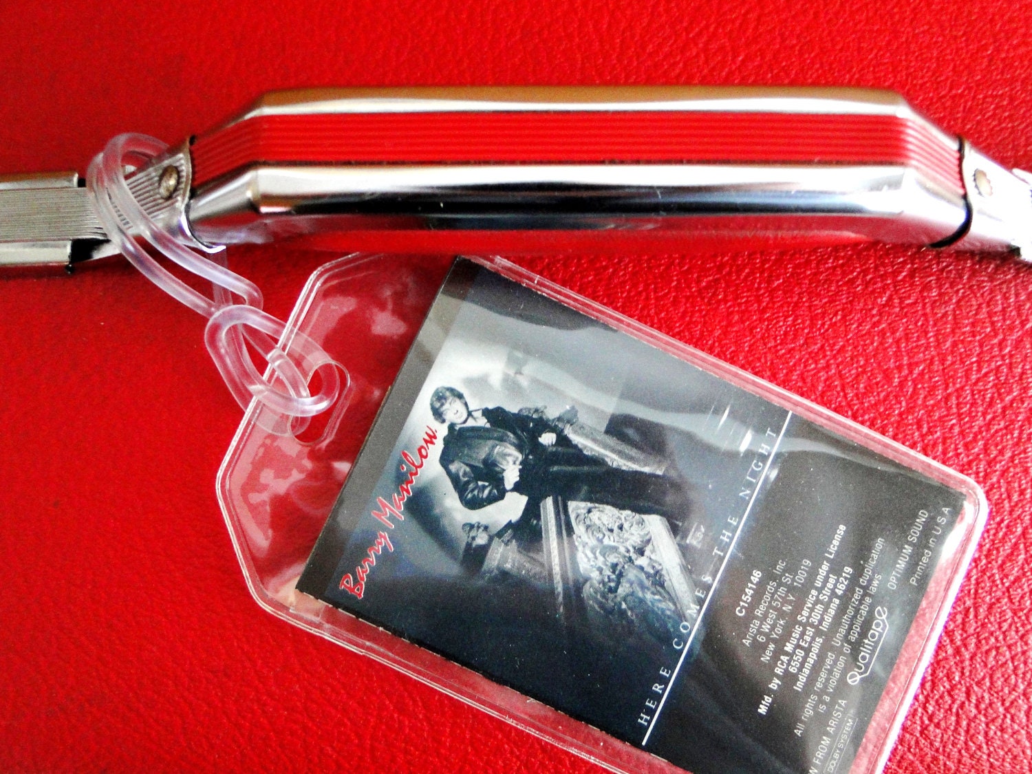 Barry Manilow - Here Comes the Night - Upcycled Cassette Tape - Luggage, Back Pack, Musical Instrument Case or Bag Tag
