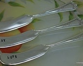 3 VINTAGE Silverplate Spreaders, WESTWOOD 1920, 3 Silverware Butter or Cheese Spreaders, Hand Stamped with Eat, Pray, Love - Lovely Gift