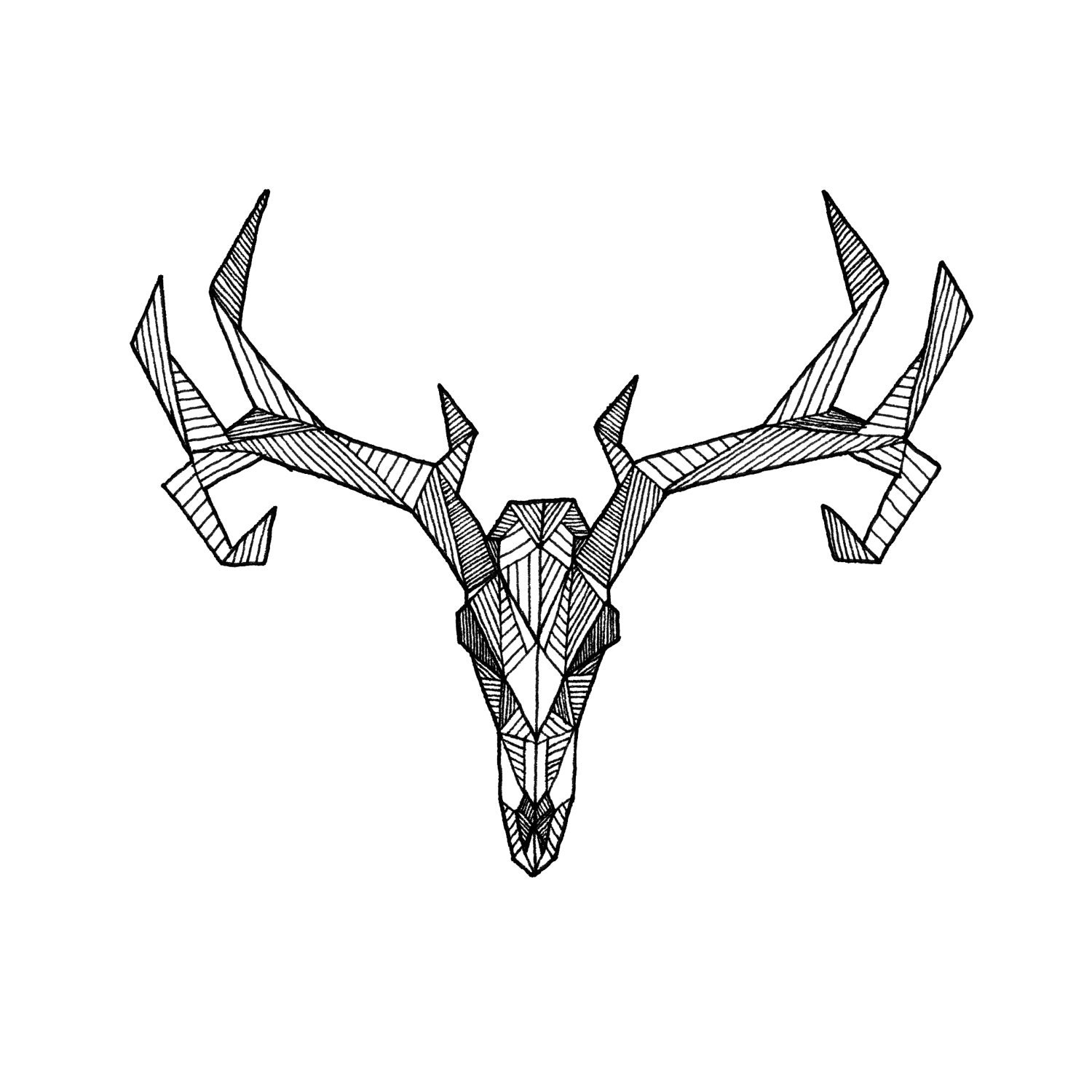Detailed Geometric Deer Skull Drawing - (Digital Art Print from Original Skeleton Illustration)