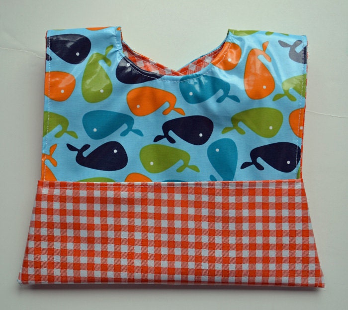 Wipeable Pocket Bib - Orange Whales