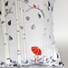 Linen Birch Tree Printed Pillow Cover in Greys and Red (Large)