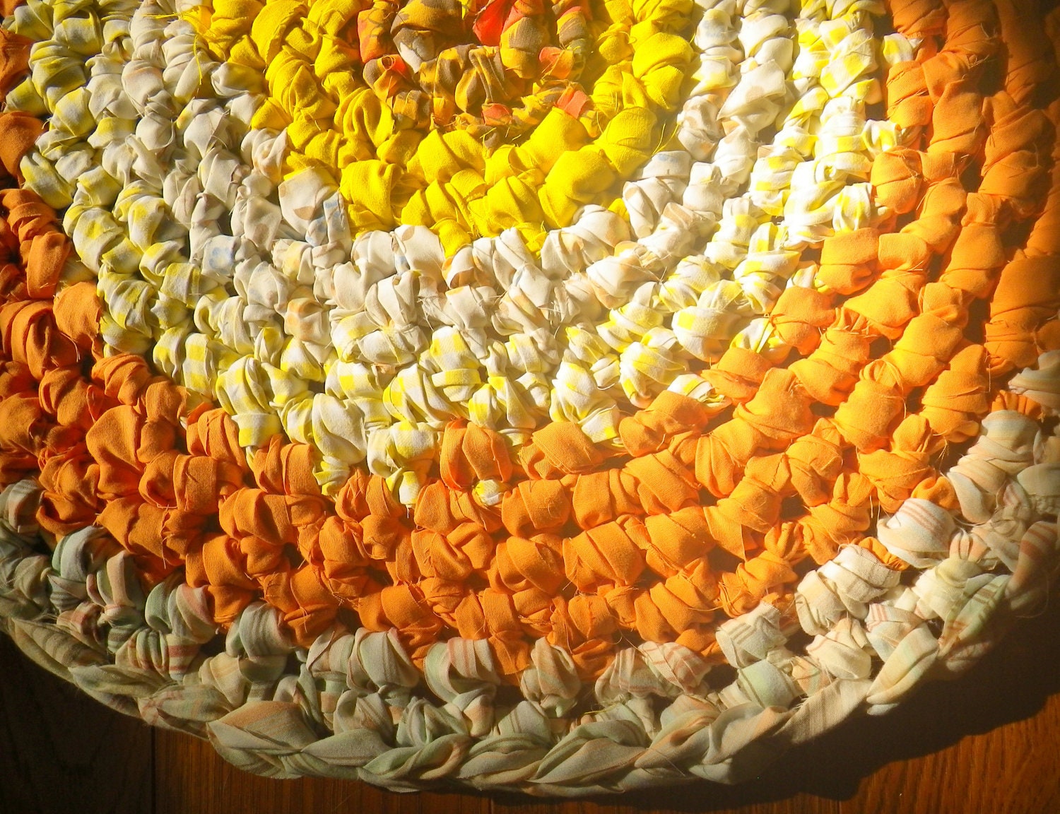 Sunny Harvest Cottage Crochet Rag Rug Cotton OOAK Nursery Eco Rug