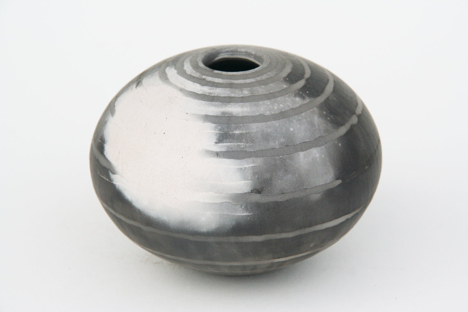 Striped Ceramic Vessel - Sawdust Fired Pot - VanessaBullick