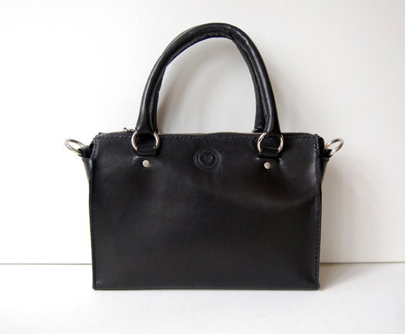 Handmade Black Leather Small Satchel Handbag