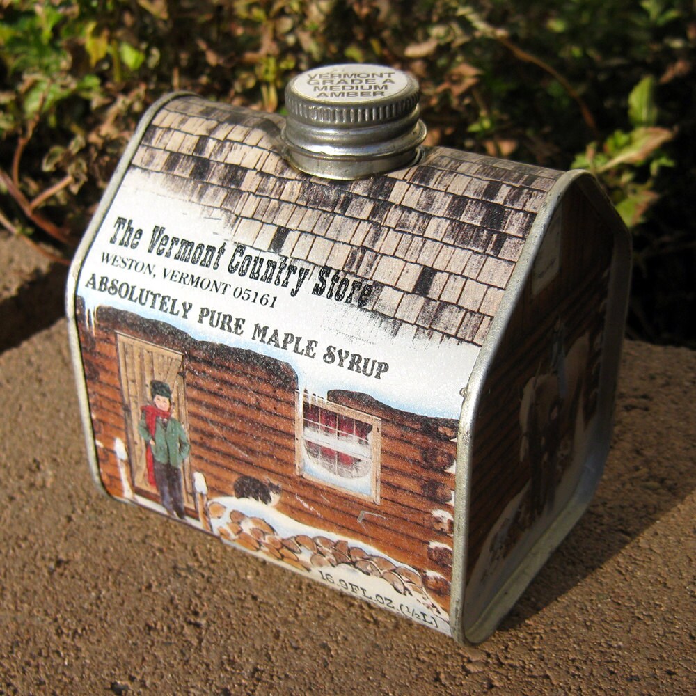 Sale Vintage tin flask maple syrup bottle by LogicFreeVintage