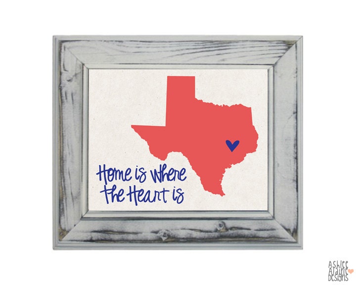 Home is Where The Heart is Texas - 8x10 Illustration State Art Wall Print Home Decor