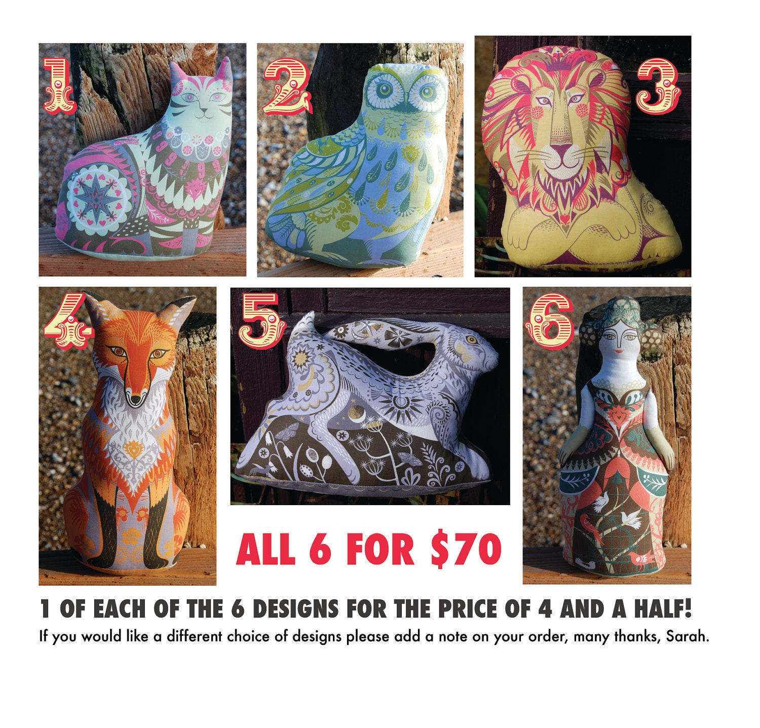 Any 6 Tea Towel / Cloth Kit Designs for the price of 4 and a half - Silkscreen designs by Sarah Young