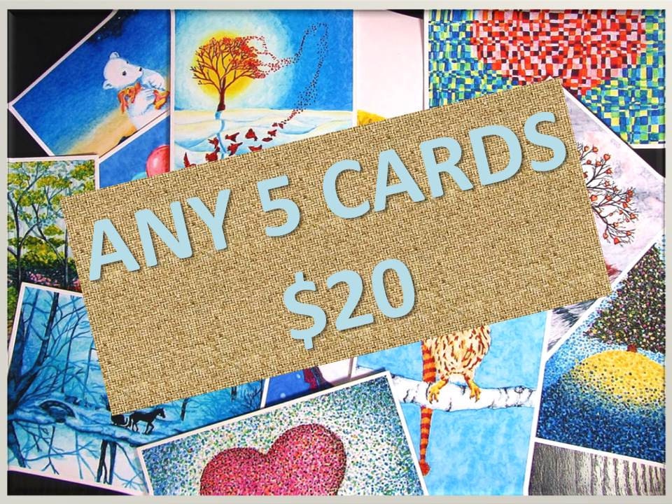 Set of Greeting Cards, 5 Blank Greeting Cards, Illustration Art Prints