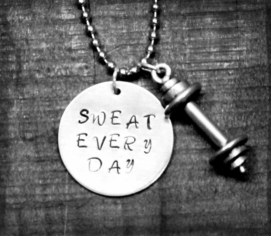 SWEAT EVERY DAY pendant with Pewter Barbell Charm