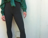 reconstructed deadstock black pinstripe leggings