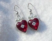 Retro Vintage Red Heart Rhinestone Earrings
