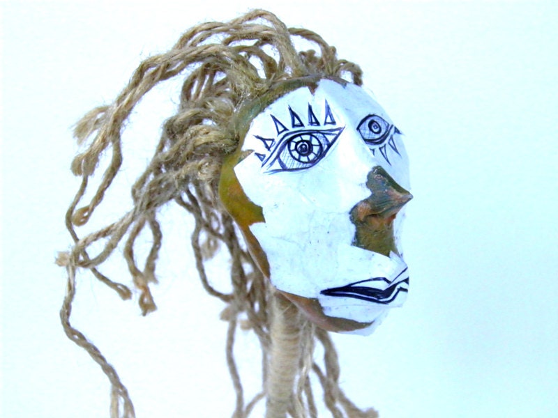 Ceramic Sculpture , Art sculpture of a Head, Ceramic art doll head, Desk Accessorie, Abstract ceramic, Original ceramic sculpture