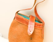 felt bag purse cinnamon orange & turquoise merino wool and leather