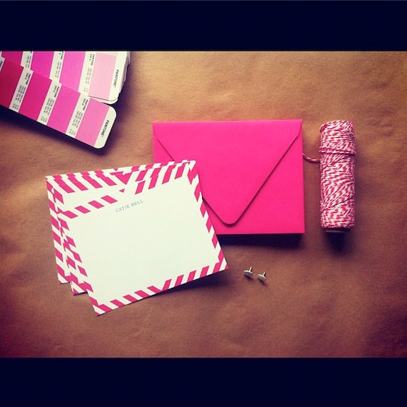 Hot Pink Candy Stripe Custom Stationery