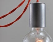 Raw Steel Red Modern Bare Bulb Pendant Light - Simple Edison Contemporary Light Fixture - Minimalist Hanging Lamp - Ceiling Swag Lighting