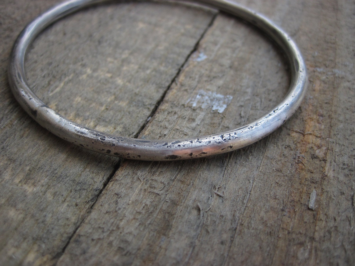 Chunky Silver bangle- Organic, distressed, wabi sabi, solid sterling silver bracelet, medium size