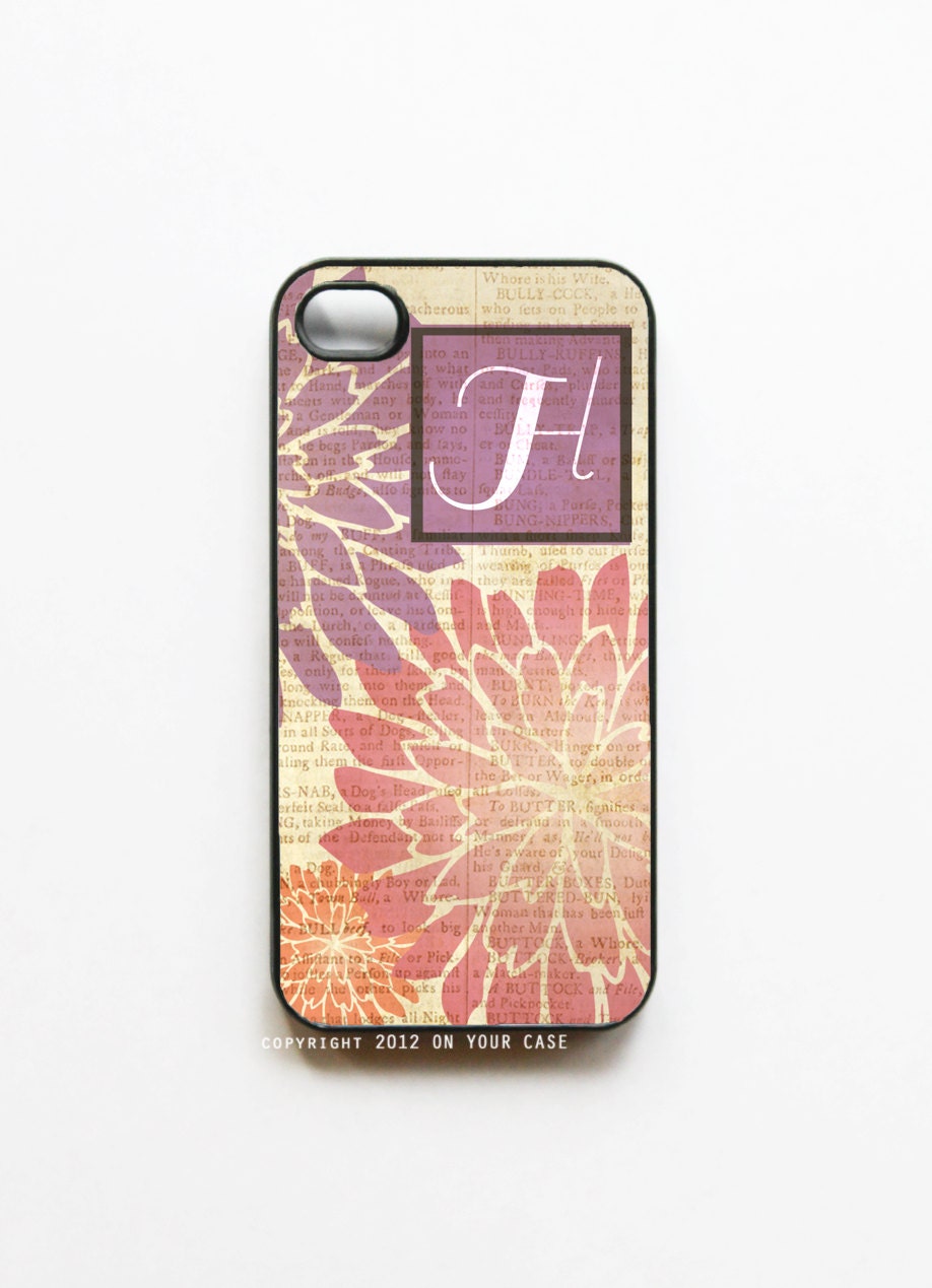 Monogrammed iPhone 4 Case Floral -Available for iPhone 4, iPhone 5, Samsung S2 & S3
