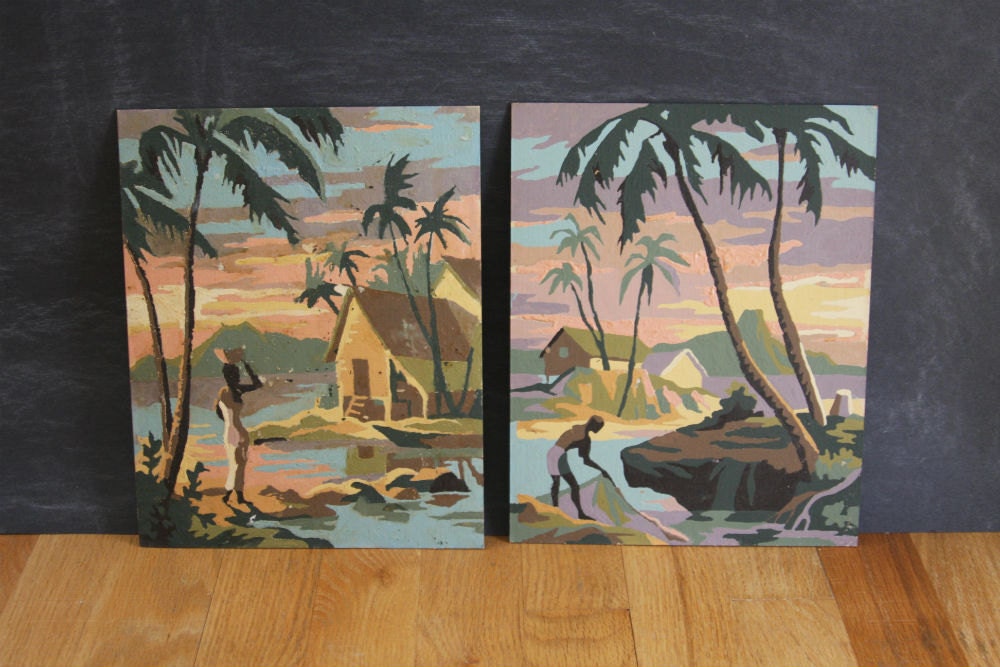 Set of Two Tropical Motif Paint by Number Paintings "Tropical Skies"