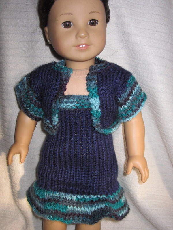 Knitted Blue Party Dress & Shrug for 18-Inch Dolls