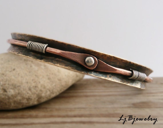 Bangle, Bracelet, Mixed Metal Bangle, Copper Bangle, Anticlastic Bangle, Concave Bangle,  Earthy Organic Style