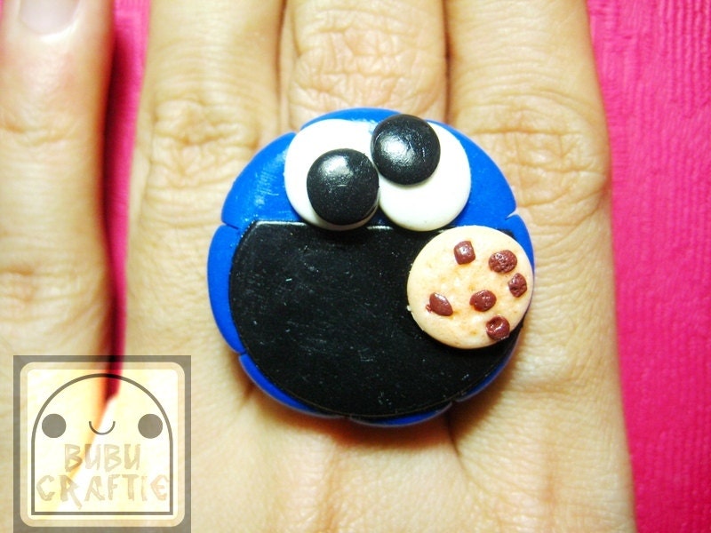 Cookie Monster Adjustable Ring Polymer Clay