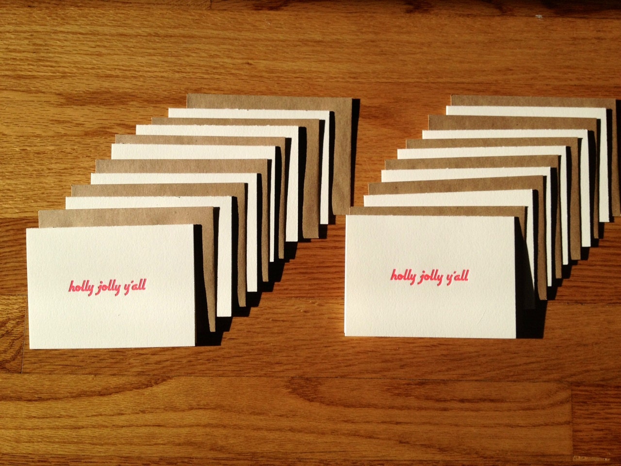 SET OF 12 boxed letterpress Holiday Cards, Holly Jolly Y'all, hot pink, neon
