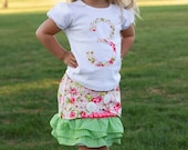 Girl's Birthday Outfit- T-shirt with Matching Skirt and Hair Clip-Country Chic