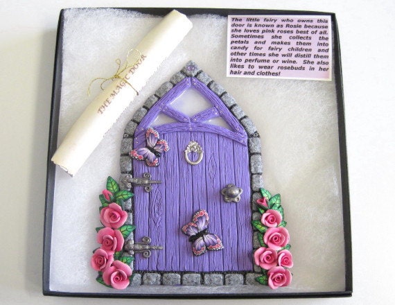 Amethyst Fairy door with Pink Roses