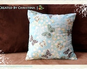Aqua Butterflies & a Hint of Silver - Removable Throw Pillow Cover