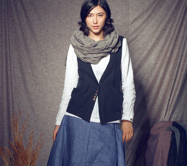 Black Jacket Vest / Linen Shirt Top / Black Vest- custom made