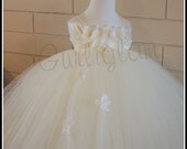 Ivory pearl straps tutu dress, flower girl dress, tutu dress, satin straps