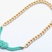 Gold Chunky Chain with mint - turquoise silk knot necklace - 24k gold plated - Statement bib