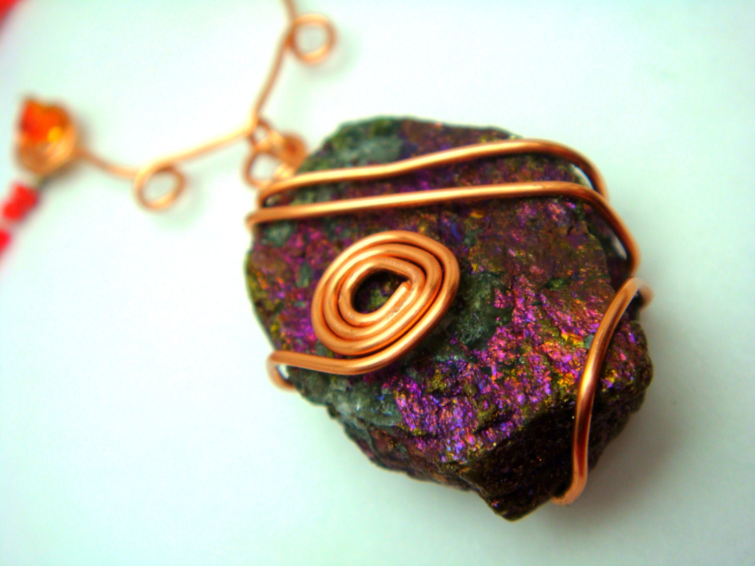 Red and Copper Swirl Chalcopyrite Necklace
