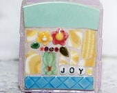 JOY, pink and yellow shabby chic Mixed Media Mosaic Art