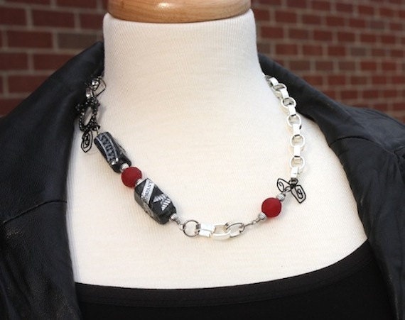 Necklace - Badass Label, Recycled Glass, and Silver Chain